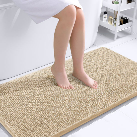 Picture of OLANLY Bathroom Rugs 44x24, Extra Soft Absorbent Chenille Bath Rugs, Rubber Backing Quick Dry, Machine Washable Bath Mats for Bathroom Floor, Tub and Shower, Home Decor Accessories, Beige