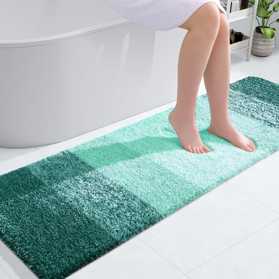 Picture of OLANLY Bathroom Rug Mat 59x17, Extra Soft and Absorbent Microfiber Bath Rugs, Non-Slip Plush Shaggy Bath Carpet, Machine Wash Dry, Bath Mats for Bathroom Floor, Tub and Shower, Blackish Green
