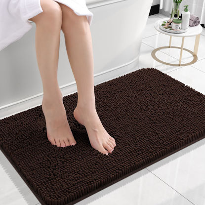 Picture of OLANLY Bathroom Rugs 24x16, Extra Soft Absorbent Chenille Bath Rugs, Rubber Backing Quick Dry, Machine Washable Bath Mats for Bathroom Floor, Tub and Shower, Home Decor Accessories, Brown