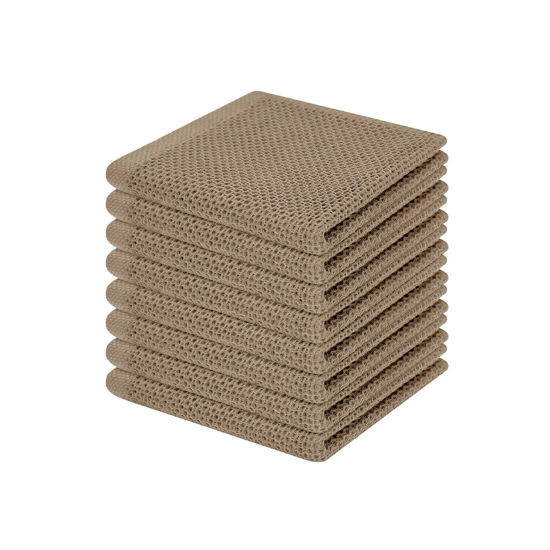 Picture of Homaxy 100% Cotton Waffle Weave Kitchen Dish Cloths, Ultra Soft Absorbent Quick Drying Dish Towels, 12 x 12 Inches, 8-Pack, Tan