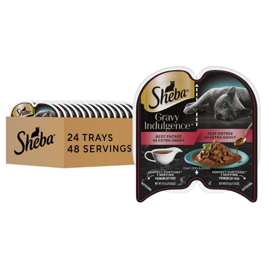 Picture of Sheba Gravy Indulgence Adult Wet Cat Food Beef Entree in Extra Gravy, 2.6 oz. Twin-Pack Trays (24 Count, 48 Servings)