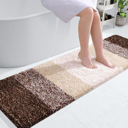 Picture of OLANLY Bathroom Rug Mat 59x17, Extra Soft and Absorbent Microfiber Bath Rugs, Non-Slip Plush Shaggy Bath Carpet, Machine Wash Dry, Bath Mats for Bathroom Floor, Tub and Shower, Brown