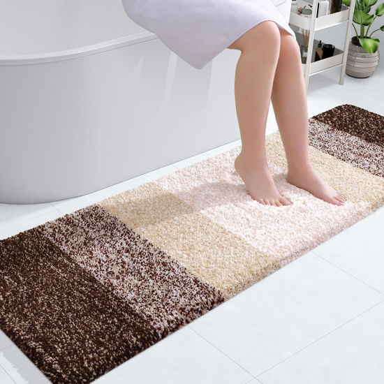 Picture of OLANLY Bathroom Rug Mat 59x17, Extra Soft and Absorbent Microfiber Bath Rugs, Non-Slip Plush Shaggy Bath Carpet, Machine Wash Dry, Bath Mats for Bathroom Floor, Tub and Shower, Brown
