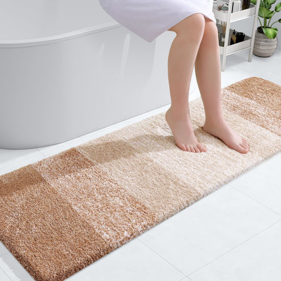 Picture of OLANLY Bathroom Rug Mat 59x17, Extra Soft and Absorbent Microfiber Bath Rugs, Non-Slip Plush Shaggy Bath Carpet, Machine Wash Dry, Bath Mats for Bathroom Floor, Tub and Shower, Beige