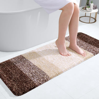 Picture of OLANLY Bathroom Rug Mat 47x17, Extra Soft and Absorbent Microfiber Bath Rugs, Non-Slip Plush Shaggy Bath Carpet Runner, Machine Wash Dry, Bath Mats for Bathroom Floor, Tub and Shower, Brown