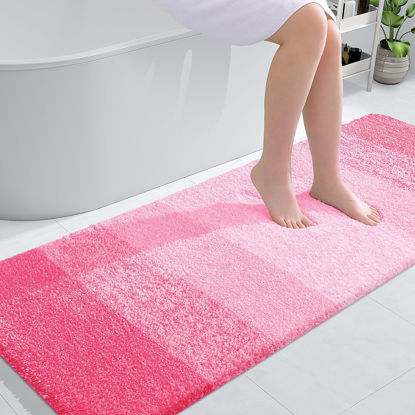 Picture of OLANLY Bathroom Rug Mat 59x24, Extra Soft and Absorbent Microfiber Bath Rugs, Non-Slip Plush Shaggy Bath Carpet Runner, Machine Wash Dry, Bath Mats for Bathroom Floor, Tub and Shower, Pink