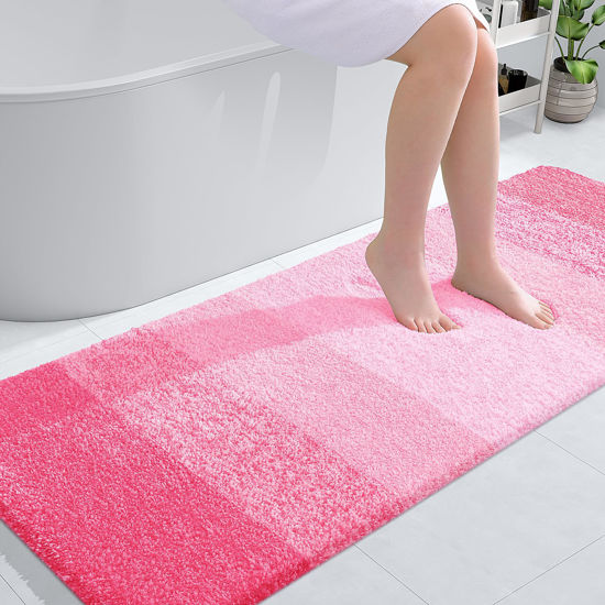 Picture of OLANLY Bathroom Rug Mat 59x24, Extra Soft and Absorbent Microfiber Bath Rugs, Non-Slip Plush Shaggy Bath Carpet Runner, Machine Wash Dry, Bath Mats for Bathroom Floor, Tub and Shower, Pink