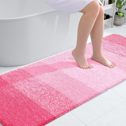 Picture of OLANLY Bathroom Rug Mat 70x24, Extra Soft and Absorbent Microfiber Bath Rugs, Non-Slip Plush Shaggy Bath Carpet Runner, Machine Wash Dry, Bath Mats for Bathroom Floor, Tub and Shower, Pink