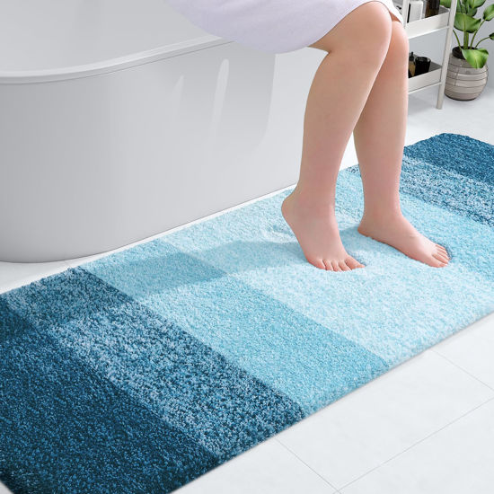 Picture of OLANLY Bathroom Rug Mat 70x24, Extra Soft and Absorbent Microfiber Bath Rugs, Non-Slip Plush Shaggy Bath Carpet, Machine Wash Dry, Bath Mats for Bathroom Floor, Tub and Shower, Peacock Blue