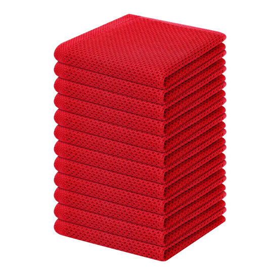Picture of Homaxy 100% Cotton Waffle Weave Kitchen Dish Cloths, Ultra Soft Absorbent Quick Drying Dish Towels, 12 x 12 Inches, 12-Pack, Red