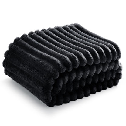 Picture of Bedsure Black Throw Blanket for Couch - GentleSoft Cozy Soft Blankets for Women, Cute Small Fleece Throws for Girls, 50x60 Inches