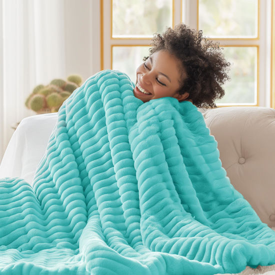 Picture of Bedsure Blue Fog Fleece Blanket for Couch - GentleSoft Cozy Soft Blankets for Women, Cute Small Throws for Girls, 50x60 Inches