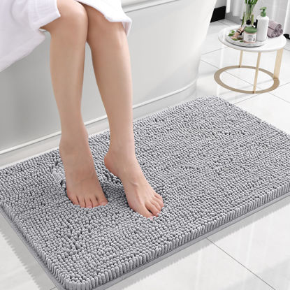 Picture of OLANLY Bathroom Rugs 24x16, Extra Soft Absorbent Chenille Bath Rugs, Rubber Backing Quick Dry, Machine Washable Bath Mats for Bathroom Floor, Tub and Shower, Home Decor Accessories, Light Grey
