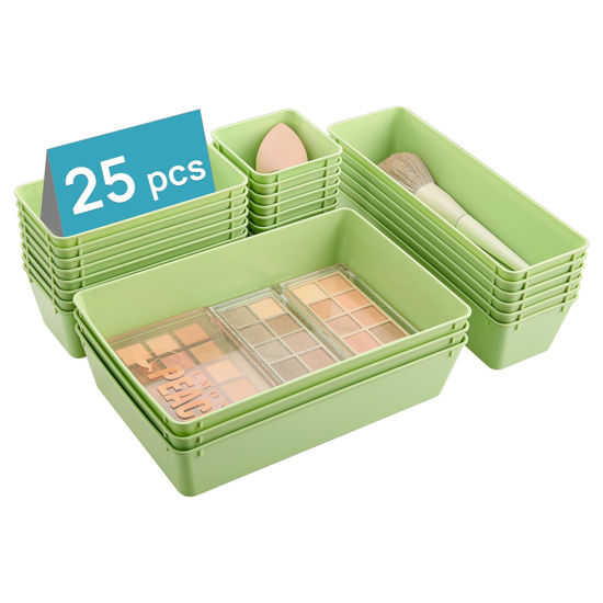 Picture of Vtopmart 25 PCS Plastic Drawer Organizers Set, 4-Size Versatile Bathroom and Vanity Drawer Organizer Trays, Storage Bins for Makeup, Bedroom, Kitchen Gadgets Utensils and Office