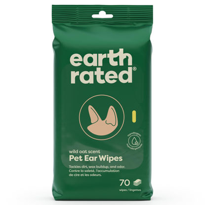 Picture of Earth Rated Pet Ear Wipes, Hypoallergenic Cleaner for Dogs & Cats Ears to Remove Dirt and Wax Build Up, Wild Oat Scent, 70 Count