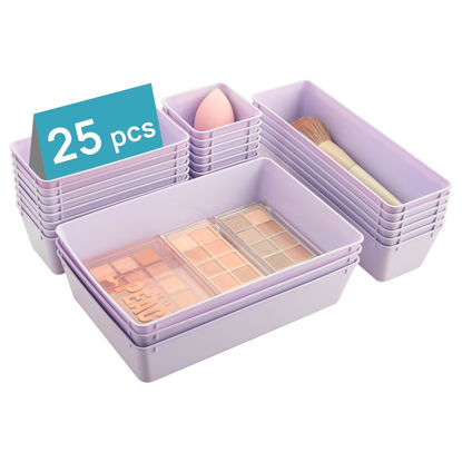 Picture of Vtopmart 25 PCS Plastic Drawer Organizers Set, 4-Size Versatile Bathroom and Vanity Drawer Organizer Trays, Storage Bins for Makeup, Bedroom, Kitchen Gadgets Utensils and Office