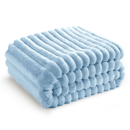 Picture of Bedsure Blue Fleece Blanket for Couch - GentleSoft Cozy Soft Blankets for Women, Cute Small Throws for Girls, Light Blue, 50x60 Inches