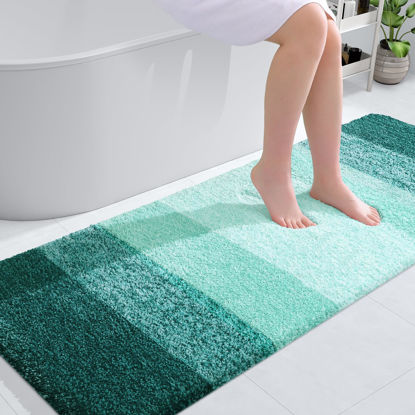 Picture of OLANLY Bathroom Rug Mat 59x24, Extra Soft and Absorbent Microfiber Bath Rugs, Non-Slip Plush Shaggy Bath Carpet, Machine Wash Dry, Bath Mats for Bathroom Floor, Tub and Shower, Blackish Green