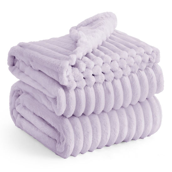 Picture of Bedsure Lavender Fog Fleece Blanket for Couch - GentleSoft Cozy Soft Blankets for Women, Cute Small Throws for Girls, 90x90 Inches