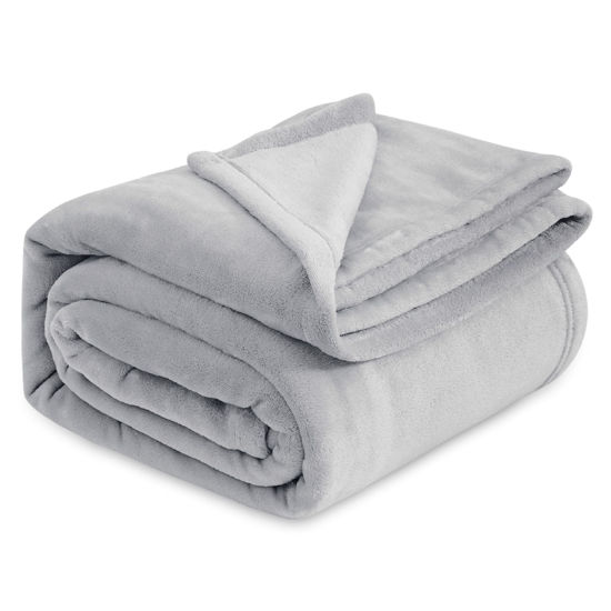 Picture of Bedsure Fleece Blanket California King Light Grey - Lightweight Plush Fuzzy Cozy Soft Bed Blanket, 102x96 inches