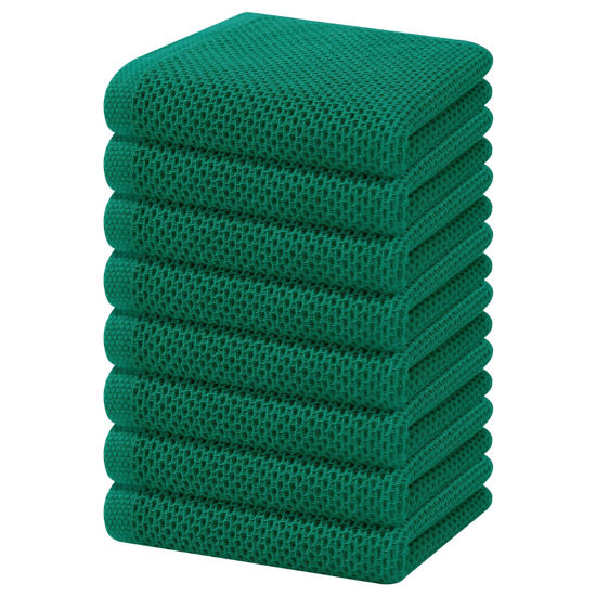 Picture of Homaxy 100% Cotton Waffle Weave Kitchen Dish Towels, Ultra Soft Absorbent Quick Drying Cleaning Towel, 13 x 28 Inches, 8-Pack, Dark Green