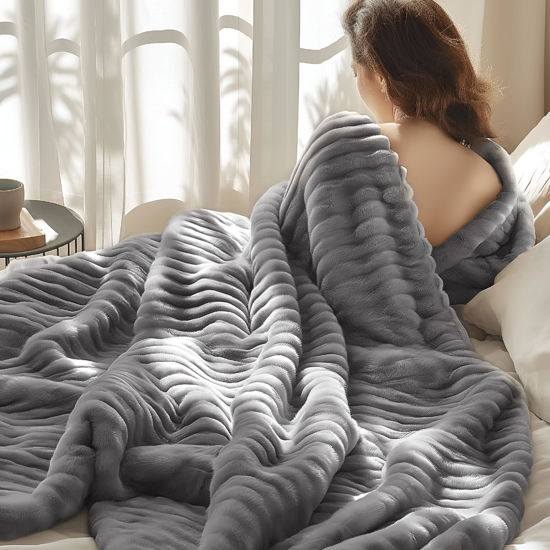 Picture of Bedsure Frost Gray Fleece Blanket for Couch - GentleSoft Cozy Soft Blankets for Women, Cute Small Throws for Girls, 50x60 Inches