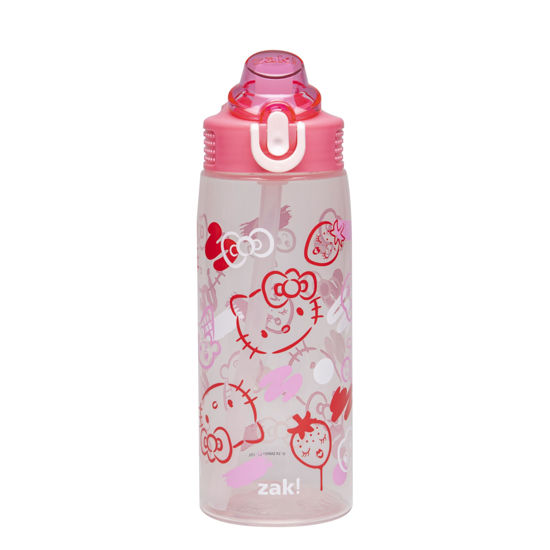 Picture of Zak Designs Sanrio Sage Water Bottle For School or Travel, 25oz Durable Plastic Water Bottle With Straw, Handle, and Leak-Proof, Pop-Up Spout Cover (Hello Kitty)
