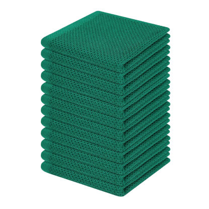 Picture of Homaxy 100% Cotton Waffle Weave Kitchen Dish Cloths, Ultra Soft Absorbent Quick Drying Dish Towels, 12 x 12 Inches, 12-Pack, Dark Green