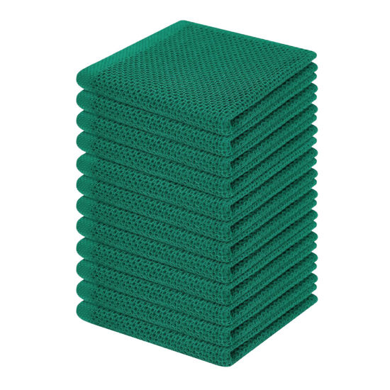 Picture of Homaxy 100% Cotton Waffle Weave Kitchen Dish Cloths, Ultra Soft Absorbent Quick Drying Dish Towels, 12 x 12 Inches, 12-Pack, Dark Green