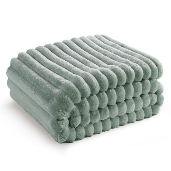 Picture of Bedsure Sage Green Throw Blanket for Couch - GentleSoft Cozy Soft Blankets for Women, Cute Small Fleece Throws for Girls, 50x60 Inches