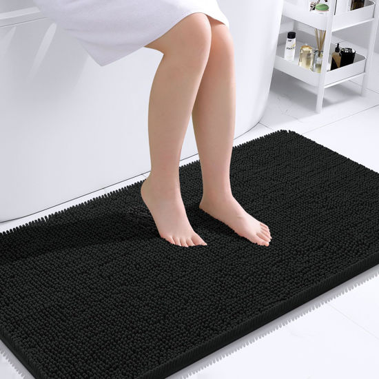 Picture of OLANLY Bathroom Rugs 44x24, Extra Soft Absorbent Chenille Bath Rugs, Rubber Backing Quick Dry, Machine Washable Bath Mats for Bathroom Floor, Tub and Shower, Home Decor Accessories, Black