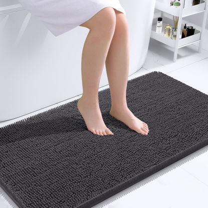 Picture of OLANLY Bathroom Rugs 44x24, Extra Soft Absorbent Chenille Bath Rugs, Rubber Backing Quick Dry, Machine Washable Bath Mats for Bathroom Floor, Tub and Shower, Home Decor Accessories, Dark Grey