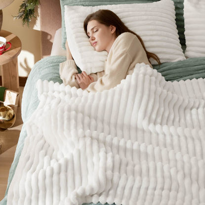 Picture of Bedsure Twin Blanket for Couch - GentleSoft Cozy Soft Blankets for Women, Cute Small Fleece Throws for Girls, Off White, 60x80 Inches
