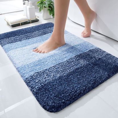 Picture of OLANLY Bathroom Rug Mat 24x16, Extra Soft and Absorbent Microfiber Bath Rugs, Non-Slip Plush Shaggy Bath Carpet, Machine Wash Dry, Bath Mats for Bathroom Floor, Tub and Shower, Navy