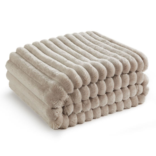Picture of Bedsure Throw Blanket for Couch - GentleSoft Cozy Soft Blankets for Women, Cute Small Fleece Throws for Girls, Linen, 50x60 Inches