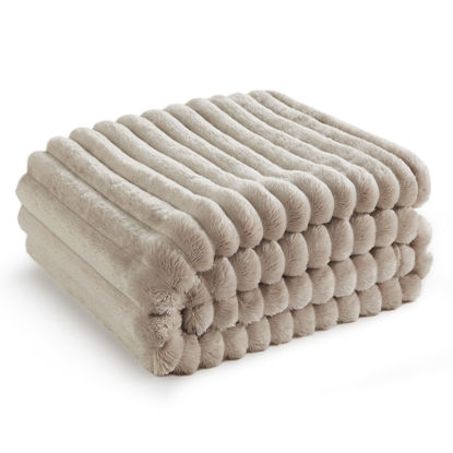 Picture of Bedsure Twin Blanket for Couch - GentleSoft Cozy Soft Blankets for Women, Cute Small Fleece Throws for Girls, Linen, 60x80 Inches