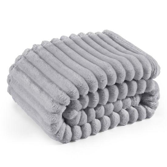 Picture of Bedsure Throw Blanket for Couch - GentleSoft Cozy Soft Blankets for Women, Cute Small Fleece Throws for Girls, Light Grey, 50x60 Inches