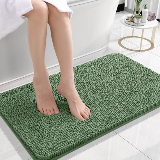 Picture of OLANLY Bathroom Rugs 24x16, Extra Soft Absorbent Chenille Bath Rugs, Rubber Backing Quick Dry, Machine Washable Bath Mats for Bathroom Floor, Tub and Shower, Home Decor Accessories, Olive Green