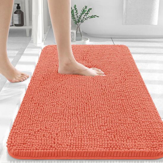 Picture of OLANLY Bathroom Rugs 36x24, Extra Soft Absorbent Chenille Bath Rugs, Rubber Backing Quick Dry, Machine Washable Bath Mats for Bathroom Floor, Tub and Shower, Home Decor Accessories, Coral