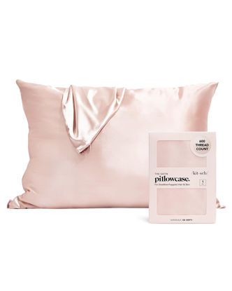 Picture of Kitsch Satin Pillowcase with Zipper for Hair & Skin, Softer Than Silk Pillow Cases Queen, Smooth Pillow Covers, Machine Washable, Wrinkle-Free, Cooling Satin Pillow Cases Standard Size 19"x26" (Blush)