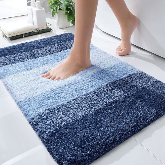 Picture of OLANLY Bathroom Rugs Mat 30x20, Extra Soft Absorbent Microfiber Bath Rugs, Rubber Backing, Quick Dry, Machine Washable Bath Mats for Bathroom Floor, Tub, Shower and Home Decor Accessories, Navy