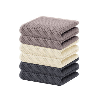 Picture of Homaxy 100% Cotton Waffle Weave Kitchen Dish Towels, Ultra Soft Absorbent Quick Drying Cleaning Towel, 13 x 28 Inches, 6-Pack, Mixed Color