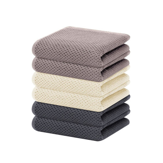 Picture of Homaxy 100% Cotton Waffle Weave Kitchen Dish Towels, Ultra Soft Absorbent Quick Drying Cleaning Towel, 13 x 28 Inches, 6-Pack, Mixed Color