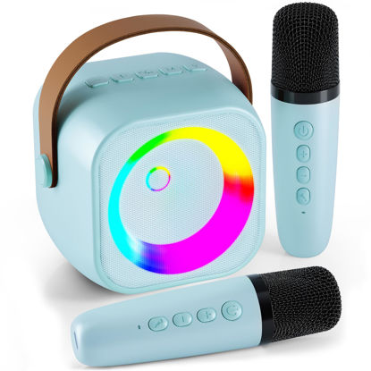 Picture of Karaoke Machine, Portable Bluetooth Speaker with 2 Wireless Microphones for Kids, Karaoke Toys Gifts Toys for Girls Boys Family Home Party (Blue)