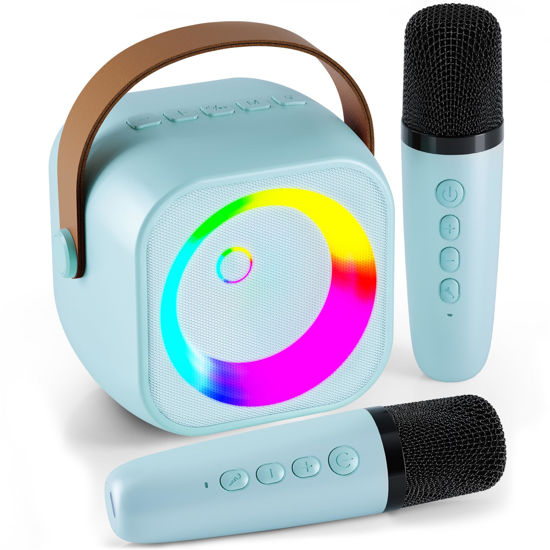 Picture of Karaoke Machine, Portable Bluetooth Speaker with 2 Wireless Microphones for Kids, Karaoke Toys Gifts Toys for Girls Boys Family Home Party (Blue)