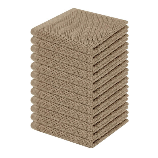 Picture of Homaxy 100% Cotton Waffle Weave Kitchen Dish Cloths, Ultra Soft Absorbent Quick Drying Dish Towels, 12 x 12 Inches, 12-Pack, Tan
