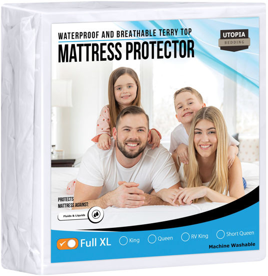 Picture of Utopia Bedding Waterproof Mattress Protector Full XL Size, Premium Terry Mattress Cover 200 GSM, Breathable, Fitted Style with Stretchable Pockets (White)