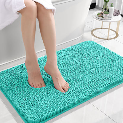 Picture of OLANLY Bathroom Rugs 24x16, Extra Soft Absorbent Chenille Bath Rugs, Rubber Backing Quick Dry, Machine Washable Bath Mats for Bathroom Floor, Tub and Shower, Home Decor Accessories, Teal