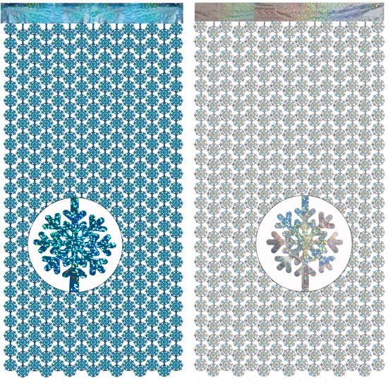 Picture of GREATRIL Silver Blue Snowflake Fringe Curtain Winter Onederland Streamers Backdrop with Sparkling Snowflake for Christmas Birthdays Party Decoration -3.2ft x 6.5ft - 2 Pack