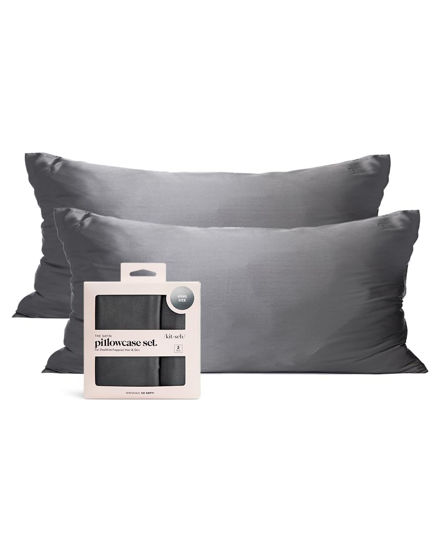 Picture of Kitsch Satin Pillowcase with Zipper for Hair and Skin, Softer Than Silk Pillow Cases, 2 Pack Cooling Pillow Covers, Machine Washable, Wrinkle-Free Satin King Size Pillow Cases Set of 2, 19x36 Charcoal